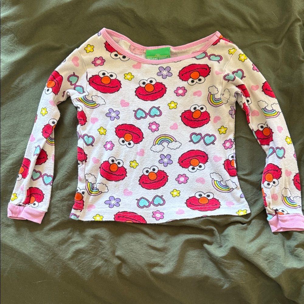 Vintage Sesame Street Long Sleeve Pajama Top - Elmo Red, Pink, Yellow, Blue
